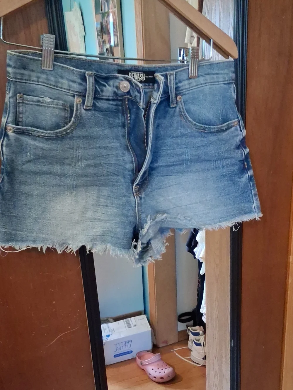 Rewash Light Blue Frayed Hem Denim Shorts